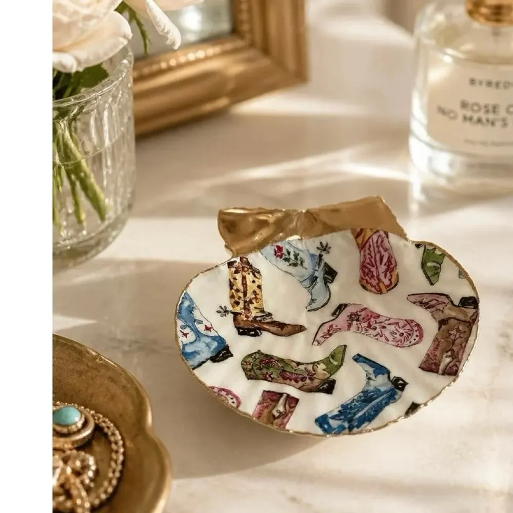 Cowboy Boot Shell Ring Dish Handmade Trinket Dish, Western Gift Country Girl